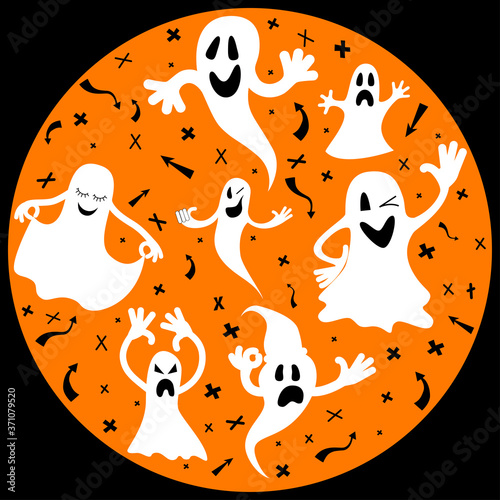 Halloween spooky monsters, scary poltergeist. Ghost apparition spook set.