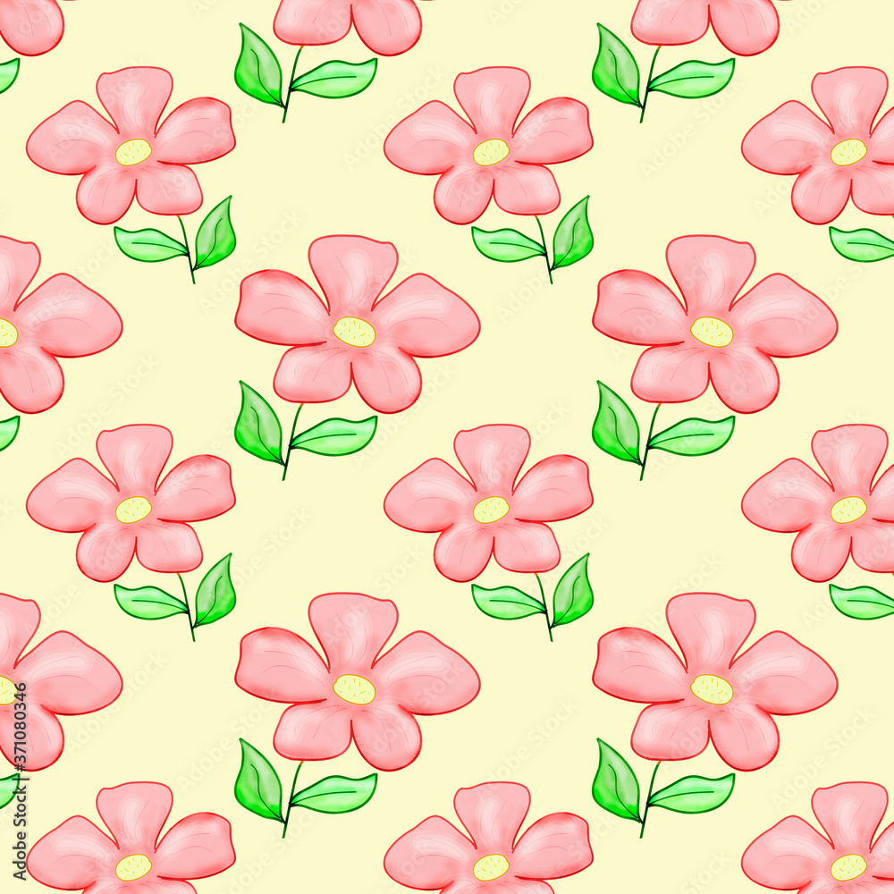 Pastel Floral Pattern, Vintage Pink Flowers in Watercolor Style. Retro Flowers Background, Floral Seamless Pattern in Pastel Colors. Feminine Floral Fashion Illustration.