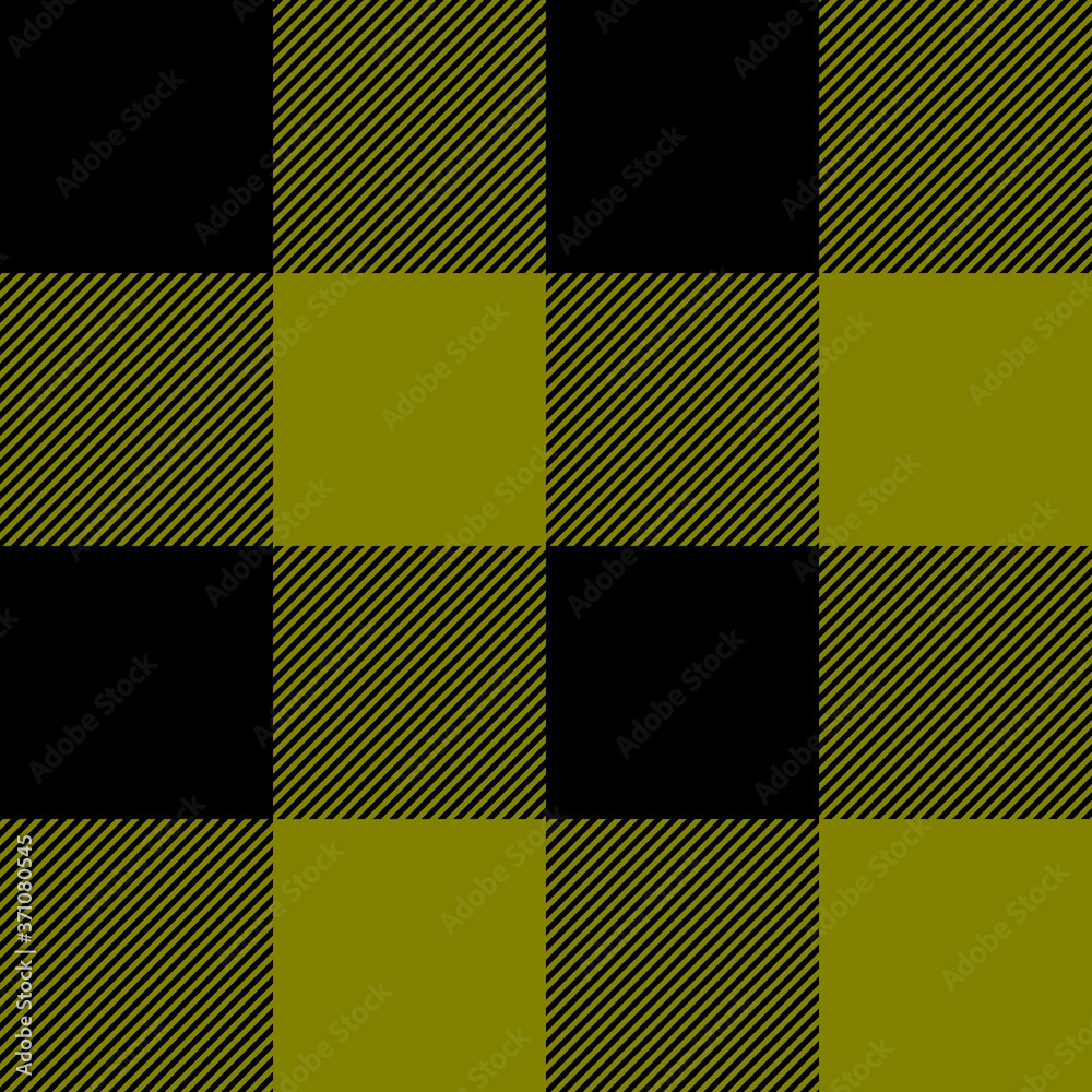 Tartan plaid. Scottish pattern in black and olive cage. Scottish cage. Traditional Scottish checkered background. Seamless fabric texture. Vector illustration