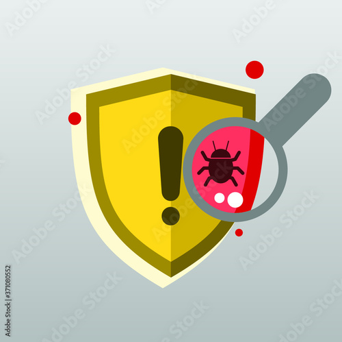 Ilustração alert virus, verified, scan, 

virus, celular, lupa, escudo, 

verificado, escaneado, infectado, 

varredura, quarentena, scanner,  ok, 

infeccao, startup, tecnologia, 

seguranca, danger,