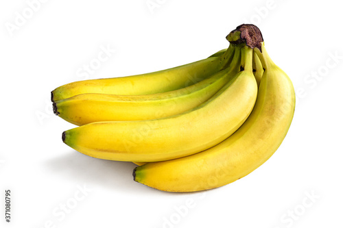 Few ripe yellow bananas on a white background