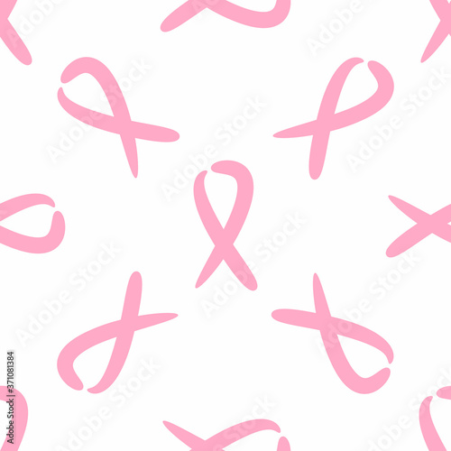 Seamless pattern with repeating pink ribbon. Vector illustration for breast cancer awareness month.