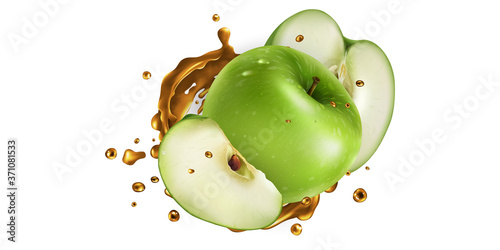 Fresh green apples and a splash of fruit juice.