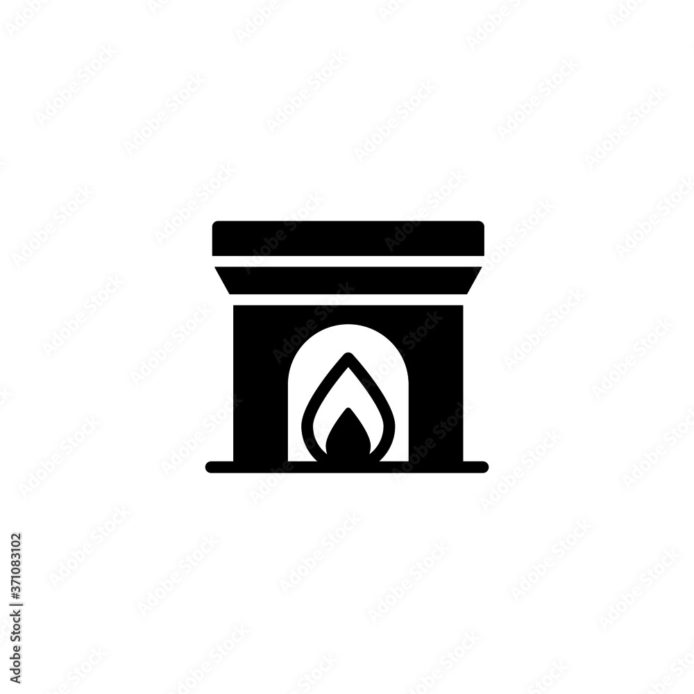 Fireplace icon in black flat glyph, filled style isolated on white background Fireplace icon in black flat glyph, filled style isolated on white background