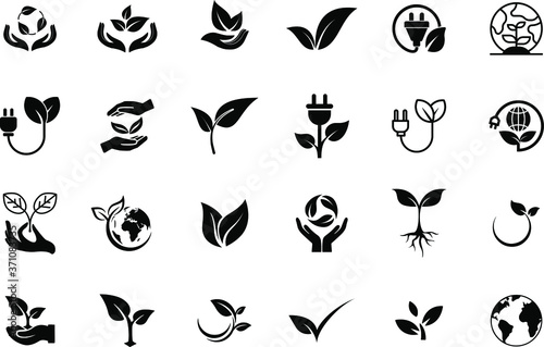 Green ecology icon set. Save green vector collection.
