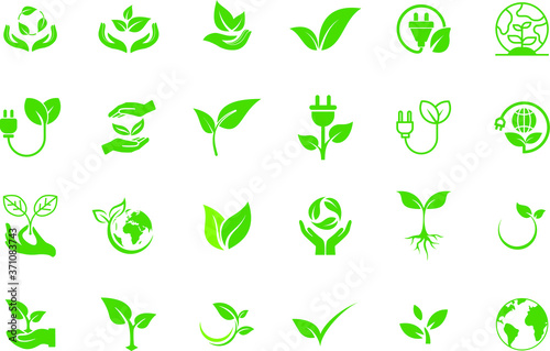 Green ecology icon set. Save green vector collection.
