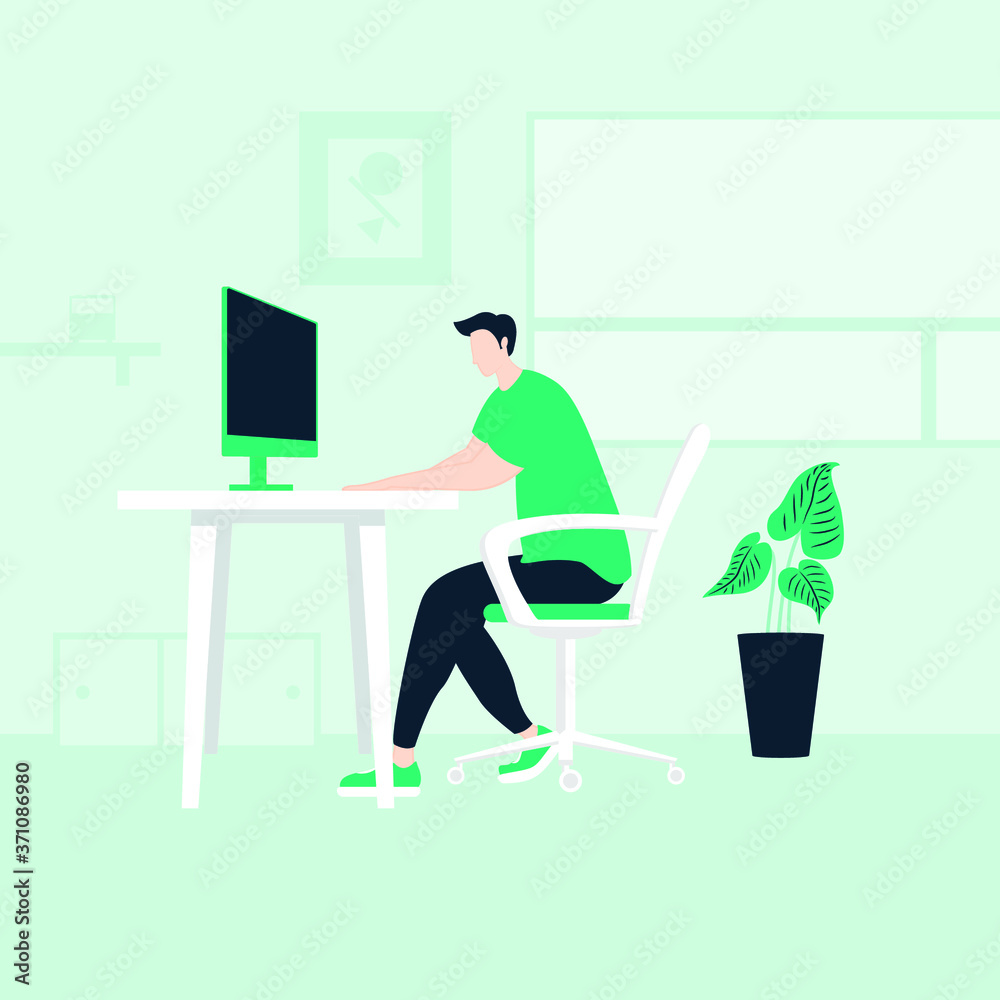 Businessman working on laptop, Freelancer working at home, Young man sitting working at desk