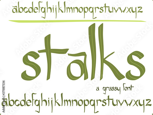 Creative hand drawn font. Cute letters made from blades of grass. Lowercase.