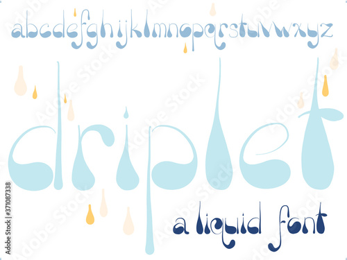 Creative hand drawn font. A cute lettering set in the shape of water drops, dripping like rain.