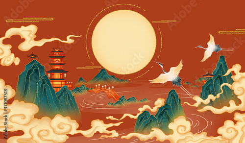 Mid-autumn festival national tide illustration background