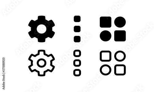 Settings and menu icons. Outline and glyph style