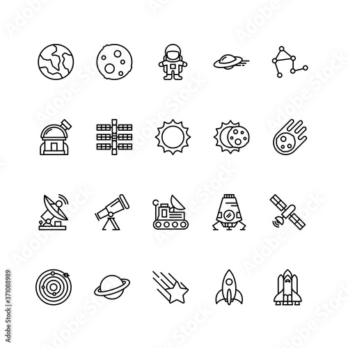 Set of space outline icon style