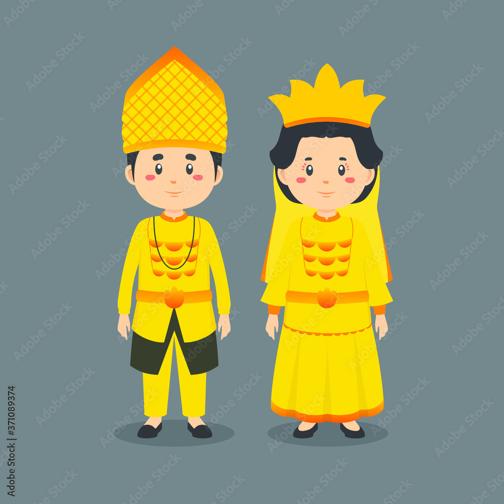 Couple Character Wearing Central Sulawesi Traditional Dress Couple Character Wearing Central Sulawesi Traditional Dress