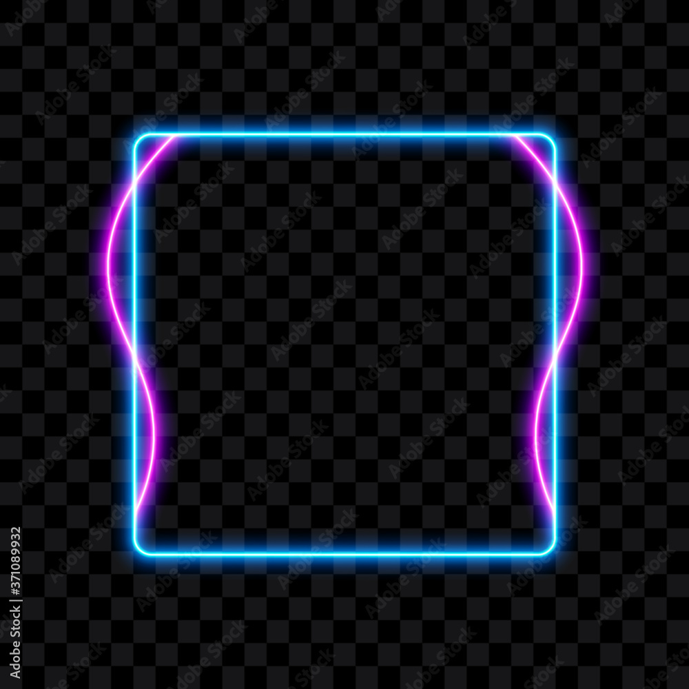 Blue neon square with pink lines, vector illustration. Blue neon square with pink lines, vector illustration.