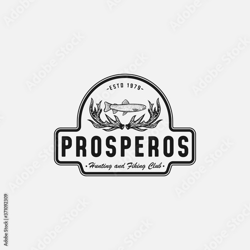 Deer Antlers and Fish Vintage Logo Design Inspiration For Hunting and Fishing Club