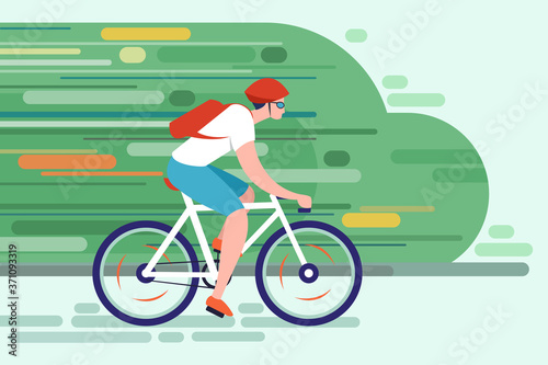 Fototapeta Naklejka Na Ścianę i Meble -  Illustration of a young man rides a bicycle in speed with motion blur