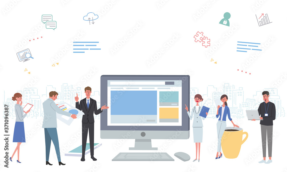 オフィスで働く人々 パソコン ネットワーク アイコン イラスト
オフィスで働く人々 パソコン ネットワーク アイコン イラスト