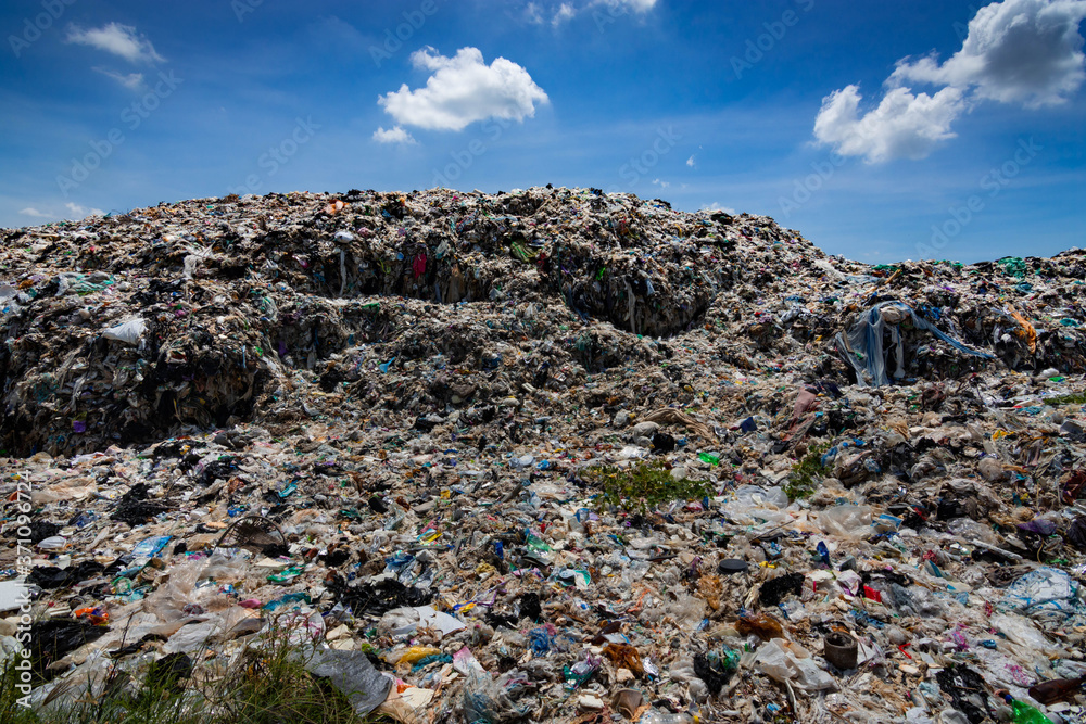 Mountain garbage, large garbage pile, degraded garbage. Pile of stink
