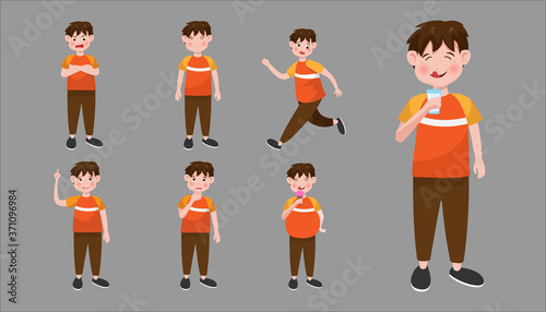 Little boy character set isolated on background. Vector illustration in cartoon flat style.