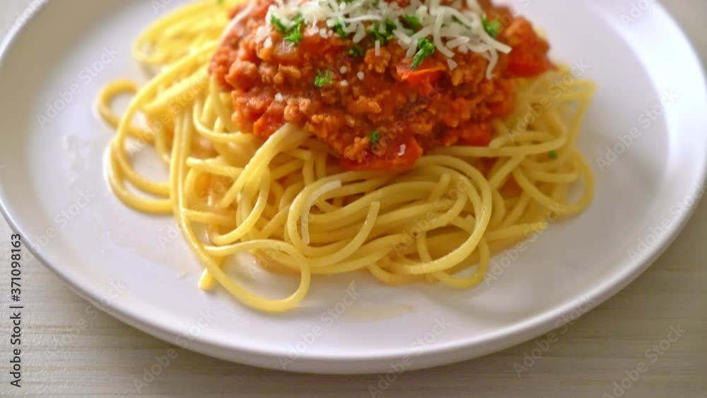 spaghetti bolognese pork or spaghetti with minced pork tomato sauce - Italian food style spaghetti bolognese pork or spaghetti with minced pork tomato sauce - Italian food style