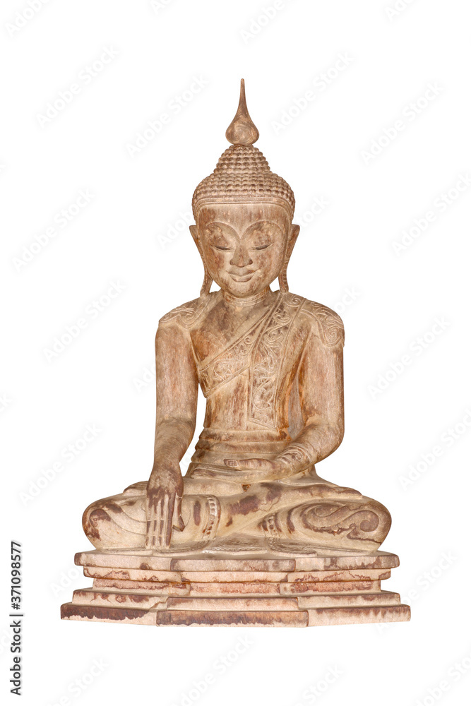Buddha statue made of wood on white background