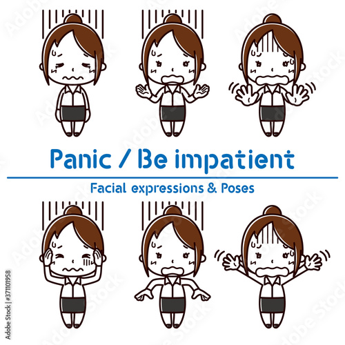 Facial expressions & Poses set / Panic / Be impatient /Female office worker