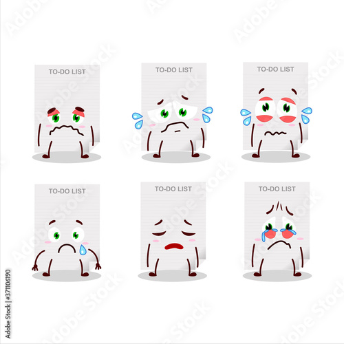 To-do list paper cartoon character with sad expression