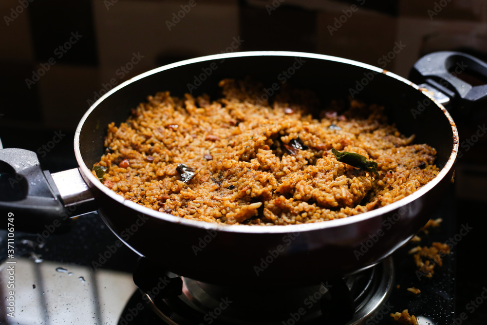 Cooked rice closed with transparent glass in the kitchen Cooked rice closed with transparent glass in the kitchen