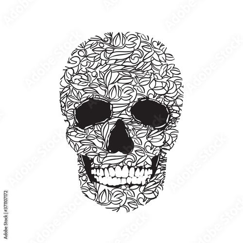 Decorative skull illustration. A vegetable plant style skull on a white background. Print skull