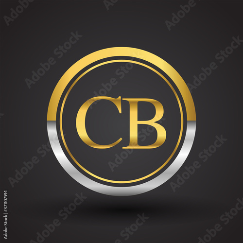 CB Letter logo in a circle, gold and silver colored. Vector design template elements for your business or company identity.