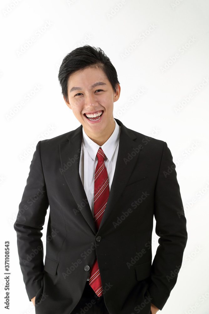 South East Asian young Chinese man wearing formal business office ware on white pose smile at camera South East Asian young Chinese man wearing formal business office ware on white pose smile at camera