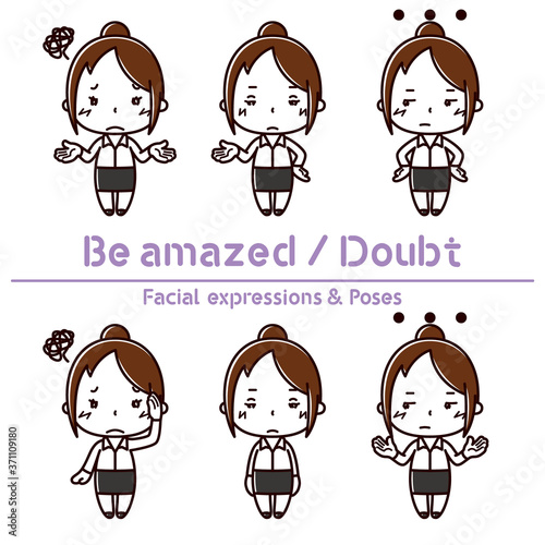 Facial expressions & Poses set / Be amazed / Doubt / Female office worker