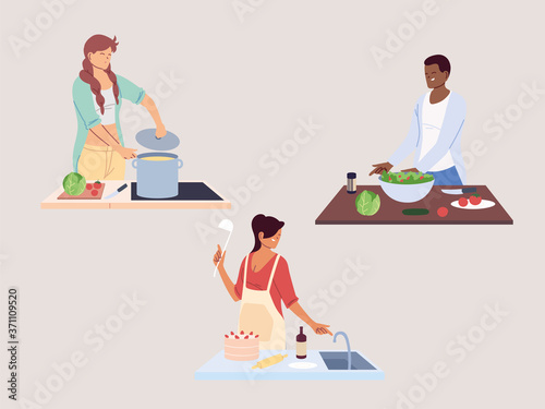 set of people preparing food