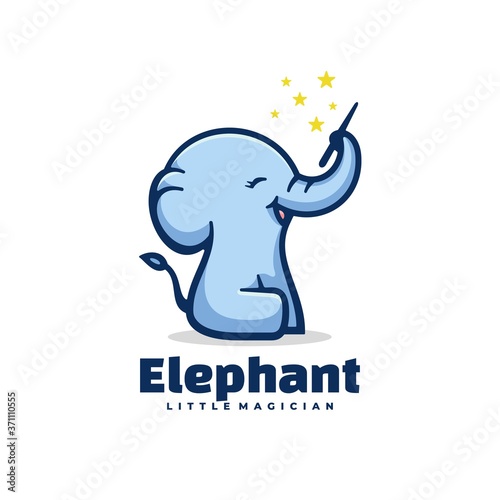Vector Logo Illustration Elephant Simple Mascot Style.
