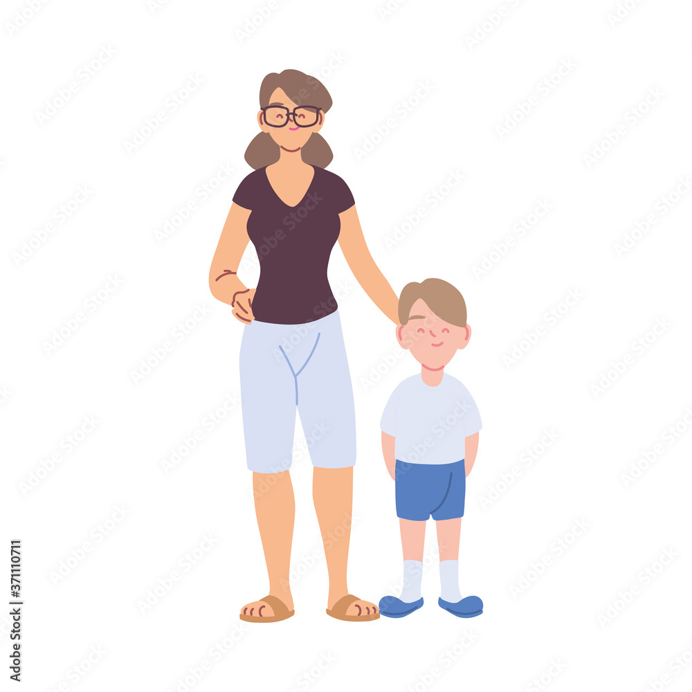 Mother with son cartoons vector design
