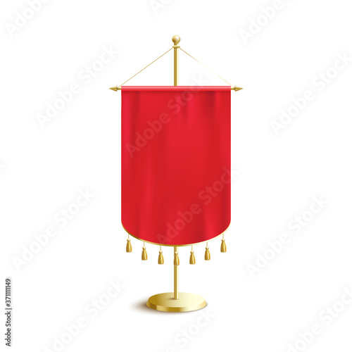 Red fabric pennant or signboard mockup realistic vector illustration isolated.