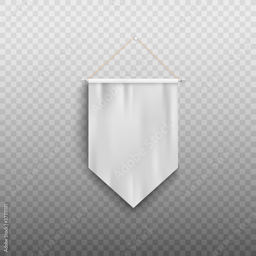 White medieval banner flag, isolated realistic wall hanging pennant
