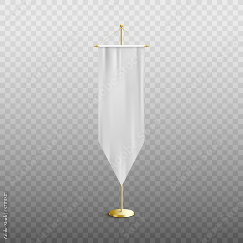 Medieval white silk pennant - realistic isolated blank mockup