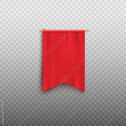 Realistic red pennant flag mockup isolated on transparent background.