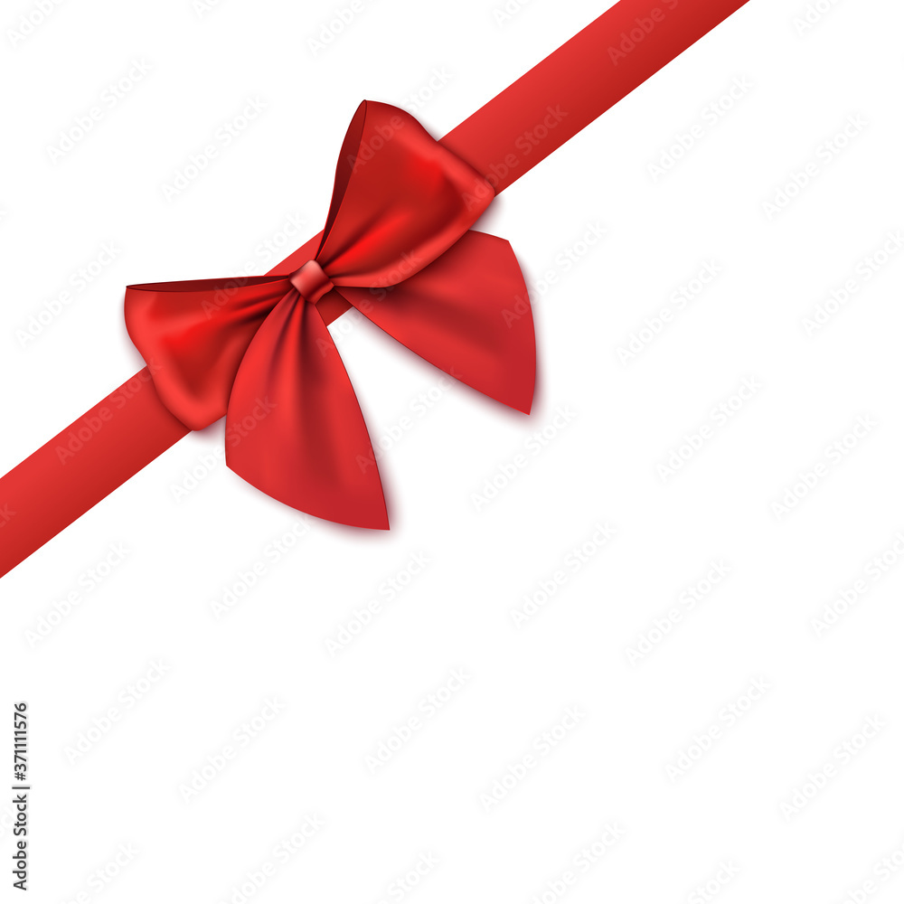 Decorative corner - red satin ribbon with bow 3d vector illustration isolated. Decorative corner - red satin ribbon with bow 3d vector illustration isolated.