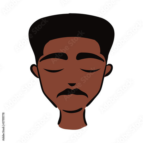 young afro man ethnicity with mustache flat style icon