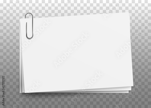 Blank note paper sheets with clip realistic vector mockup illustration isolated.