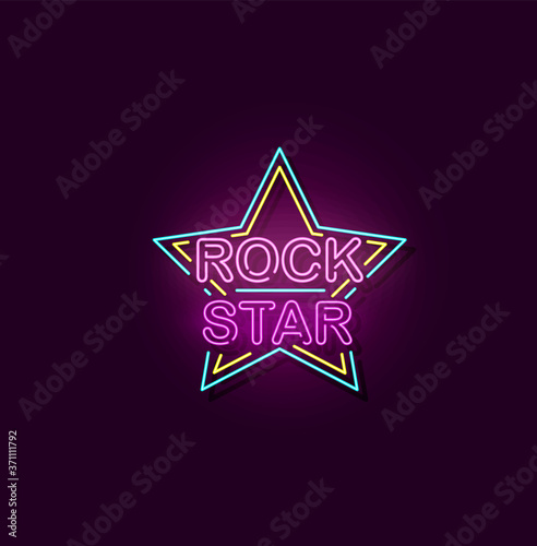 Neon star shape with Rock Star letters vector realistic illustration isolated.