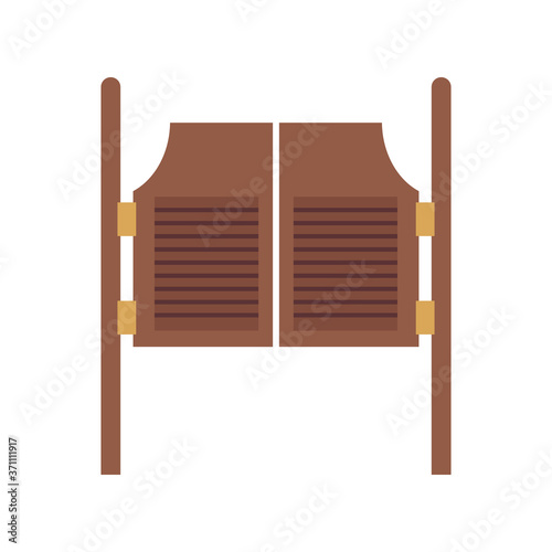 Brown wooden saloon door isolated on white background - flat vector illustration