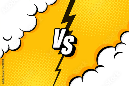 Versus VS letters fight backgrounds in flat comics style design with halftone, lightning. Vector