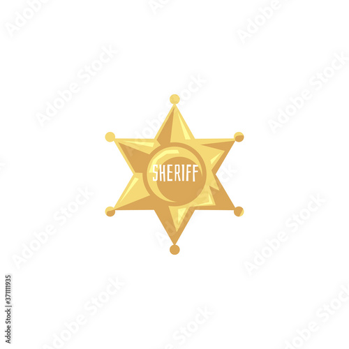 Flat golden sheriff badge isolated on white background