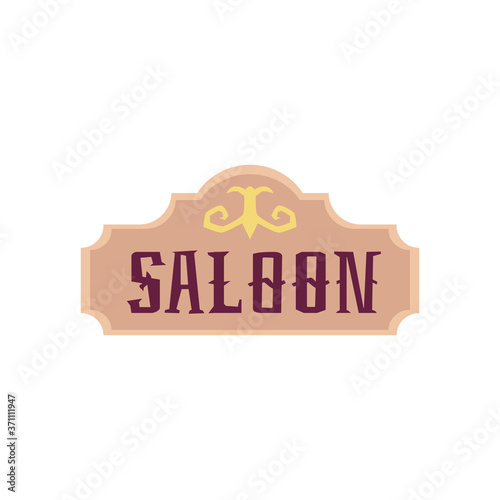 Old western saloon vintage signboard flat cartoon vector illustration isolated.