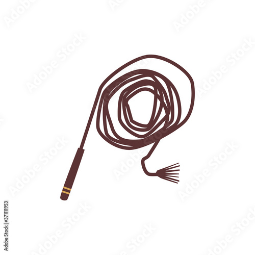 Brown cowboy leather whip isolated on white background - vector illustration