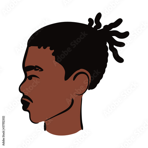 profile young afro man ethnicity with rasta hair style and mustache flat style icon