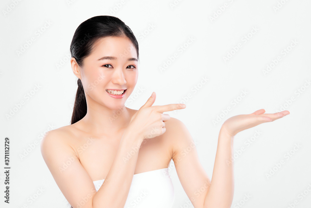Beautiful Young asian Woman with Clean Fresh Skin, on white background, Face care, Facial treatment, Cosmetology, beauty and spa, Asian women portrait Beautiful Young asian Woman with Clean Fresh Skin, on white background, Face care, Facial treatment, Cosmetology, beauty and spa, Asian women portrait